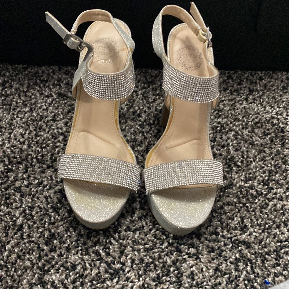 rainbow silver sparkle heels